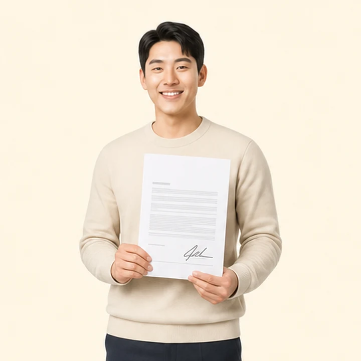 현대 그랜저 장기렌트 서면 견적서를 들고 있는 고객